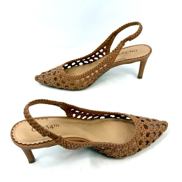 On 34th Monikaa Pointed-Toe Slingback Pumps Heels Size 6M Walnut Woven NWT / BOX - Picture 4 of 8
